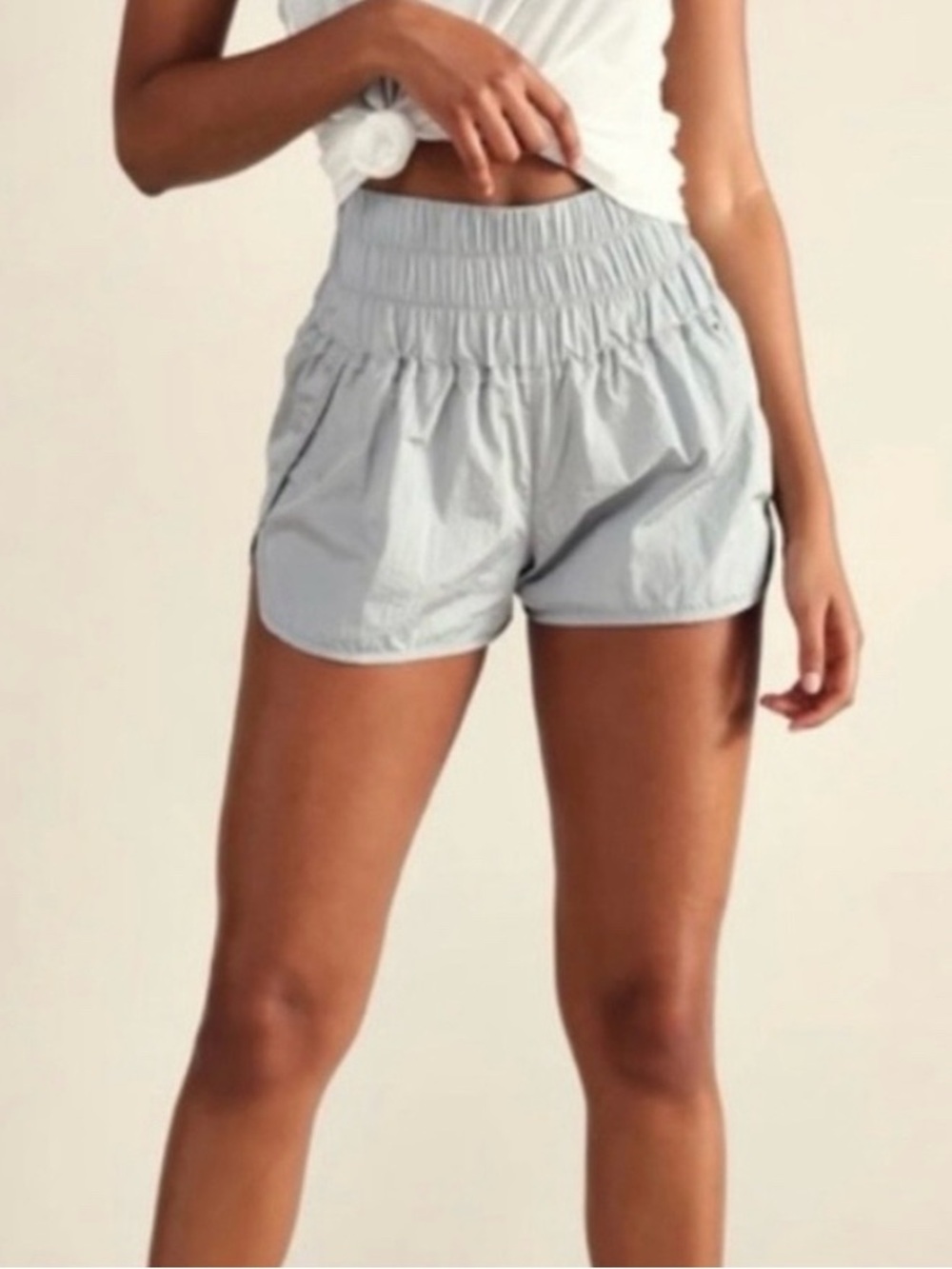 Women's Light Gray High-Waist Smocked Athletic Shorts